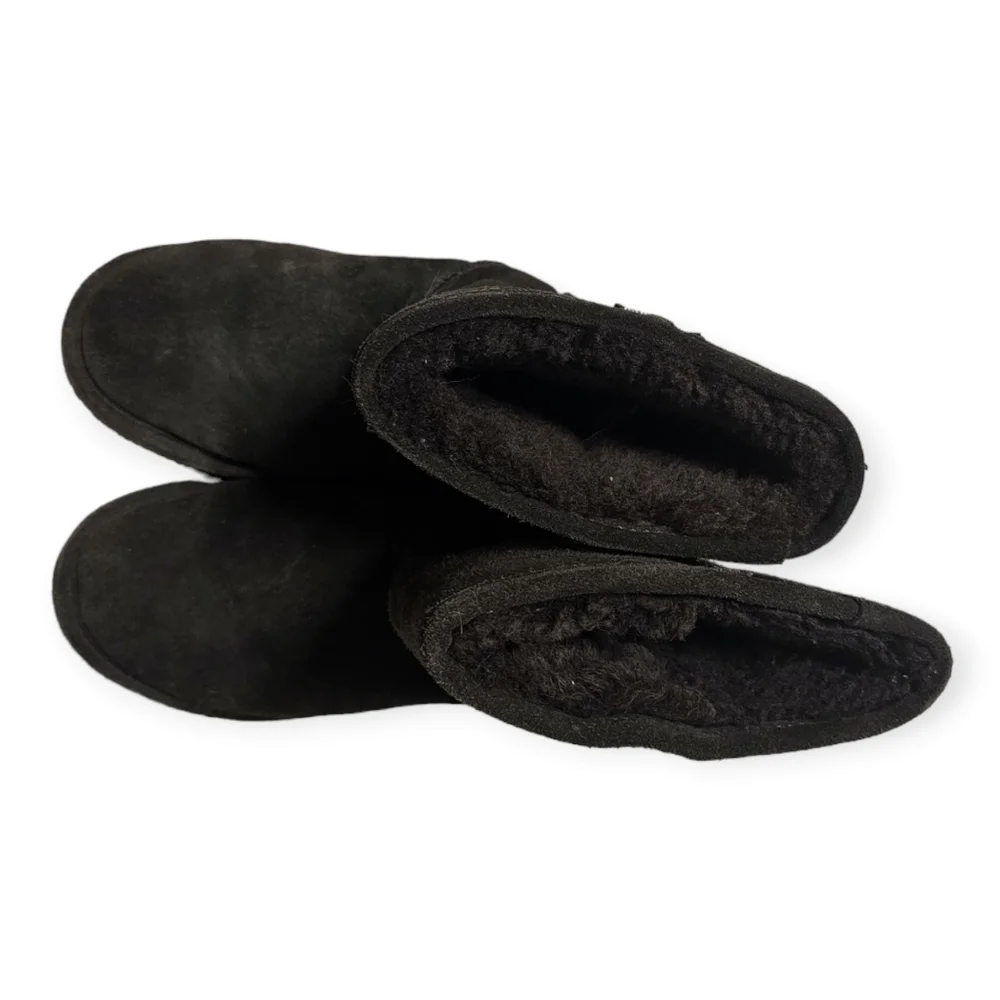 BearPaw Eva Mid Calf Suede Sheepskin Wool Lined Boot